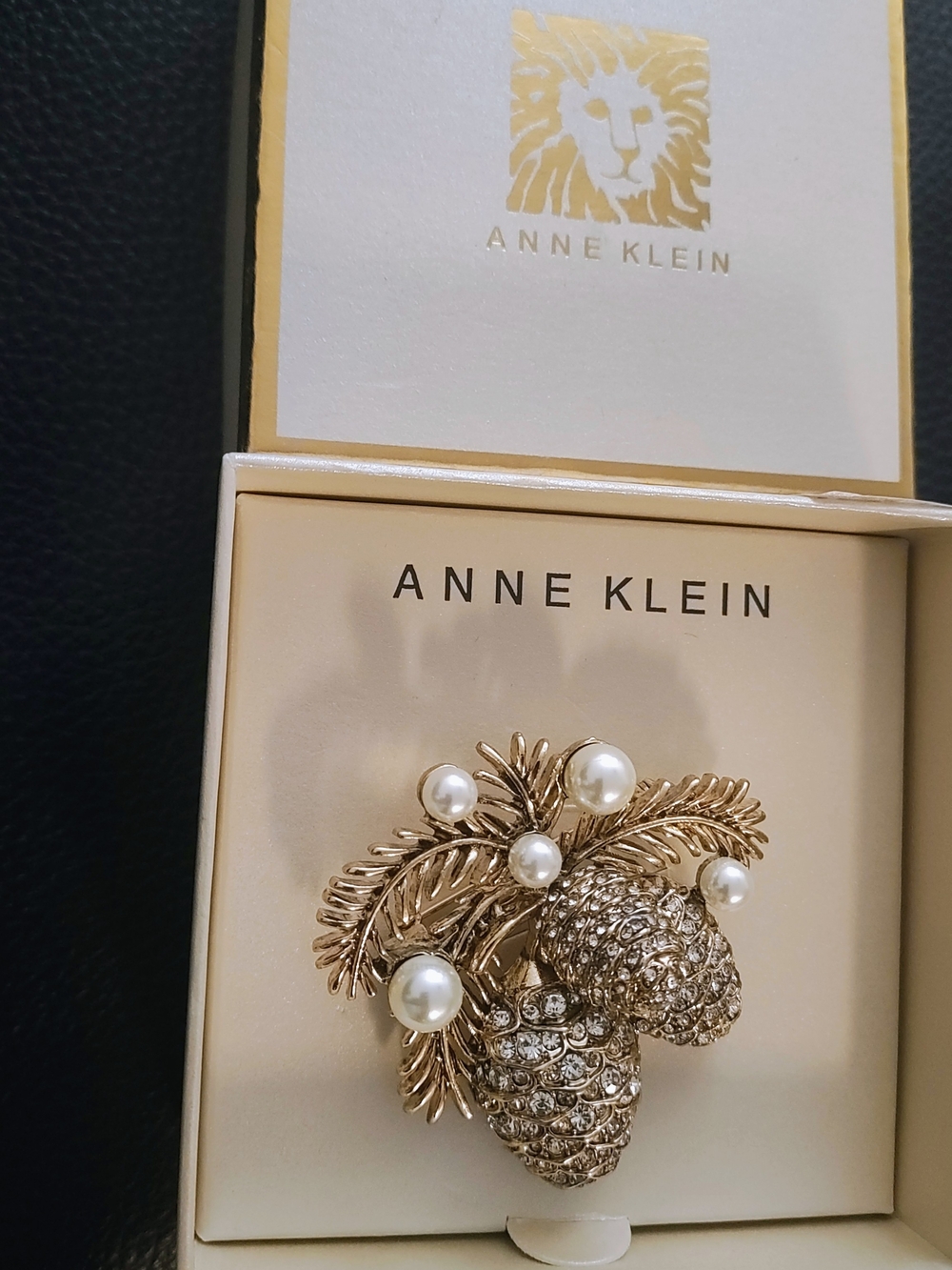Anne Klein Gold Pinecone Brooch with Pearls